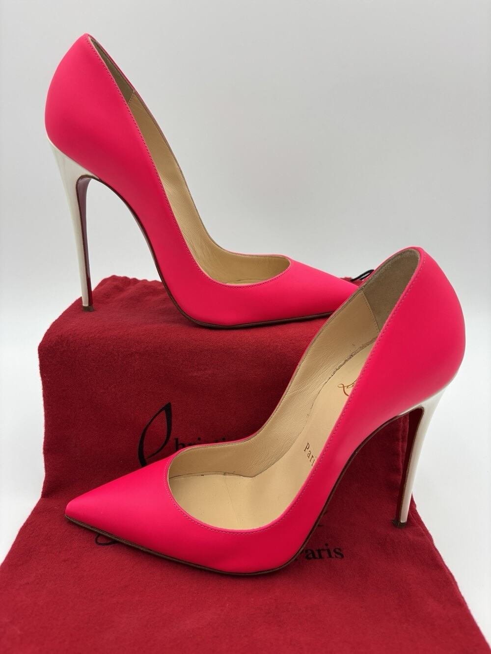 Christian Louboutin So Kate Heels Pumps Neon Pink White Stiletto Size 36.5 / 6.5